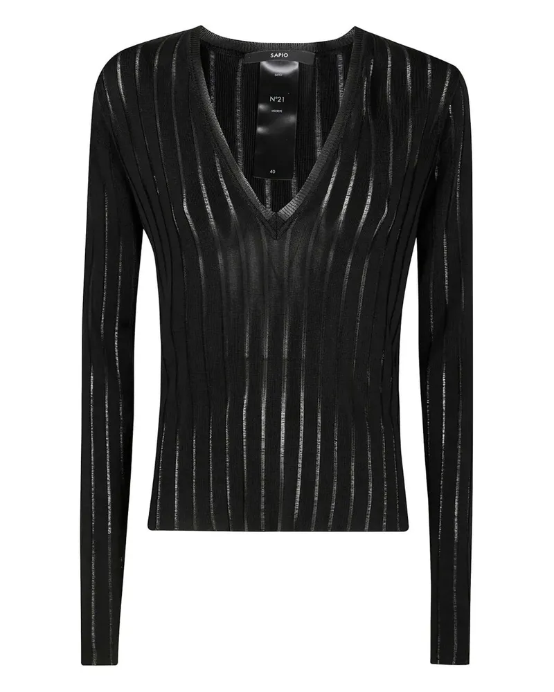Sapio Viscose Crepe De Chine V Neck Sweater Black
