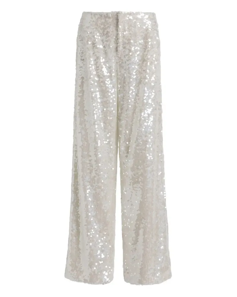 Alberta Ferretti Wide Leg Sequins Trousers White