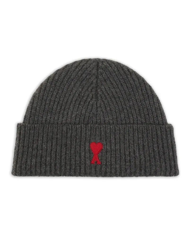 AMI Paris Hat Knit Grey Red "Quota Ami De Coeur Blue
