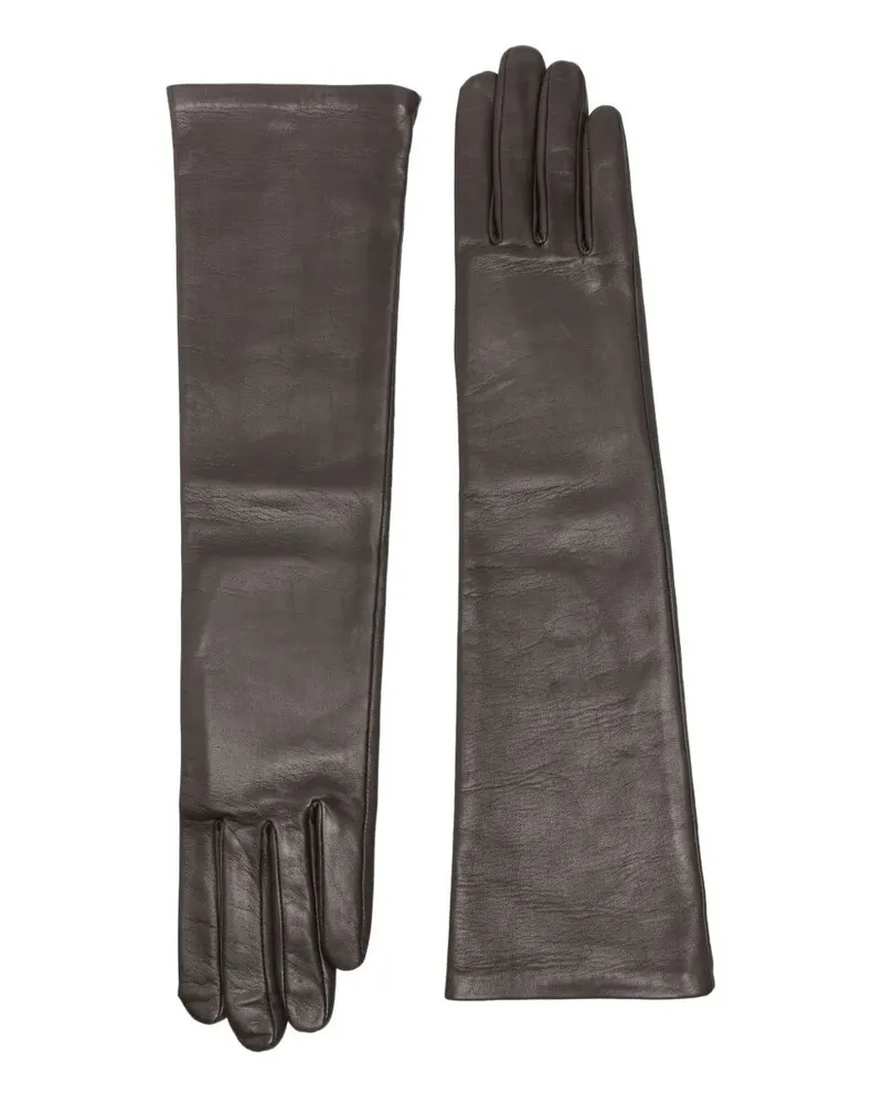 Agnelle Opera" Nappa Leather Silk Gloves Brown
