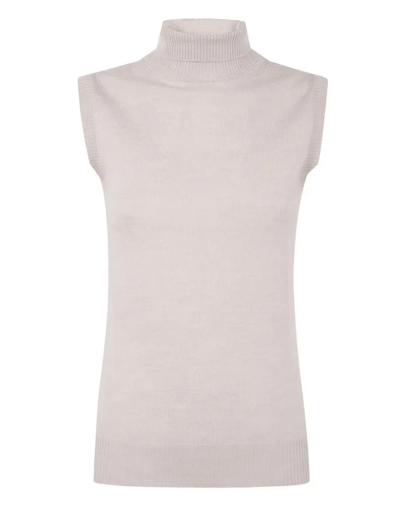 Max Mara Turtle Neck Sleeves Less Woven 'Vertigo' Top White