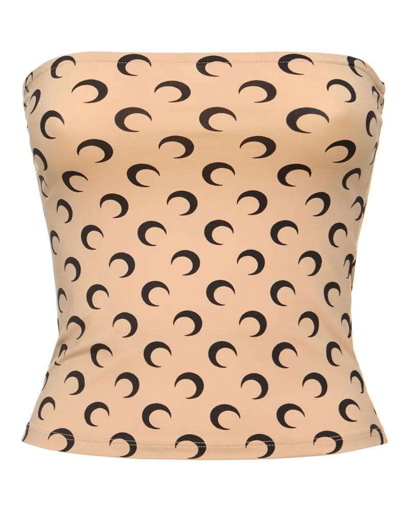 Marine Serre Moon" Printed Jersey Sleeveless Tube Top Brown
