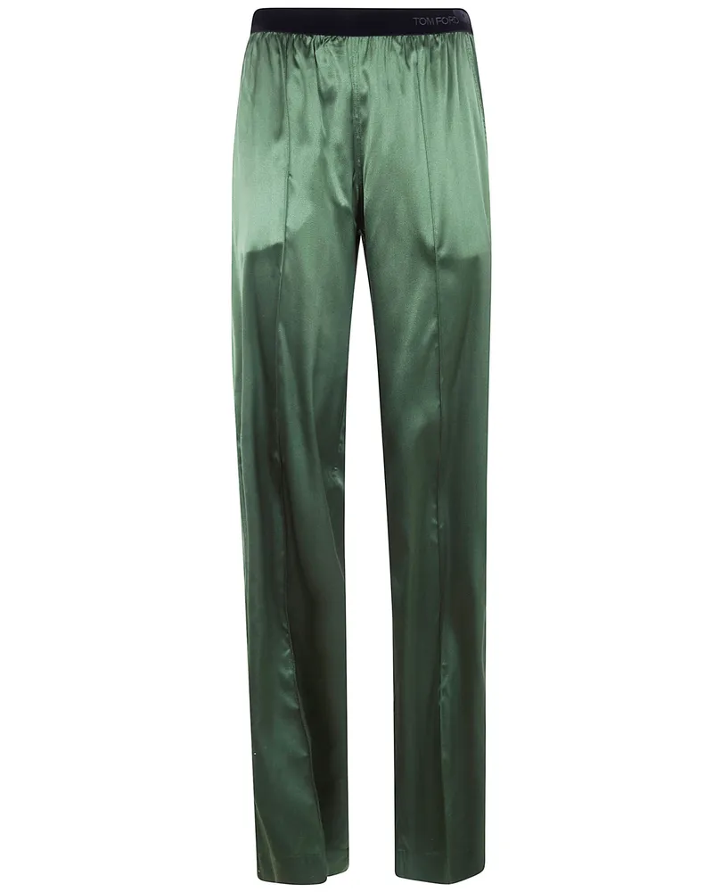 Tom Ford Stretch Silk Satin Pj Pants Green