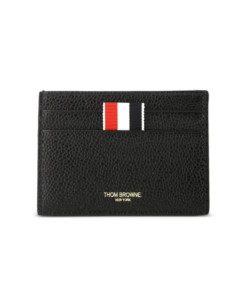 Thom Browne Single Card Holder In Pebble Grain Leather Black