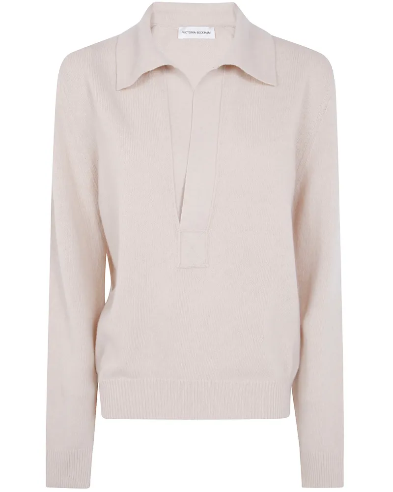 Victoria Beckham Sweater Merino Wool "Polo Collar Jumper Beige