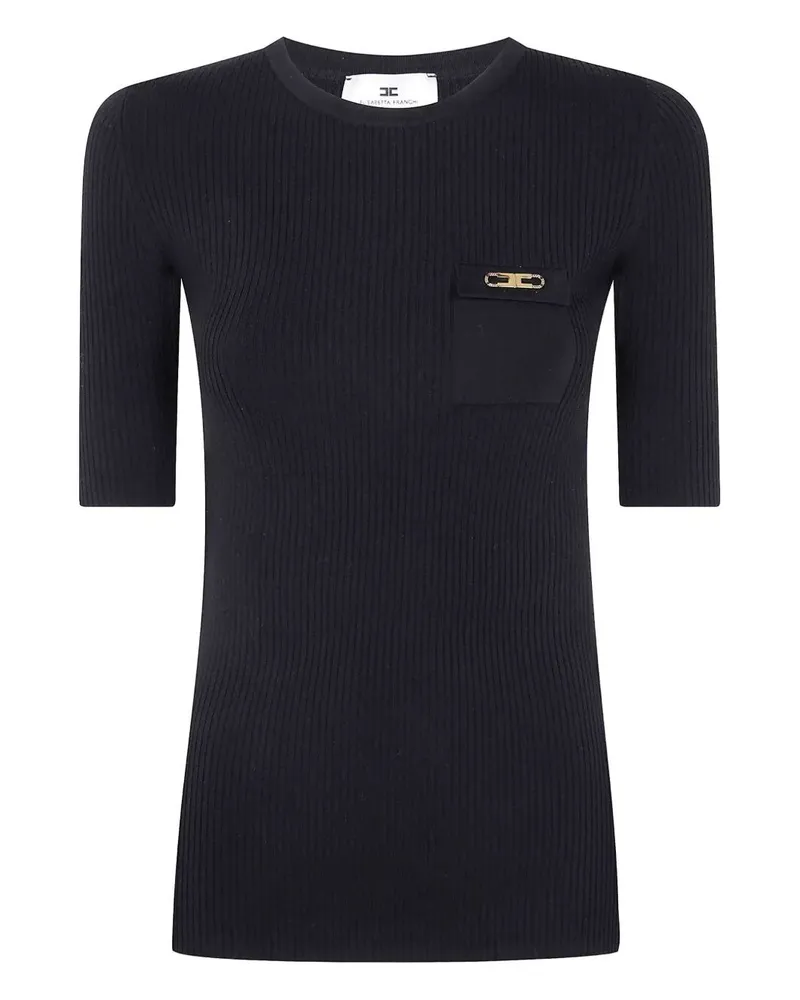 Elisabetta Franchi Long Sleeve Ribbed T-Shirt Black
