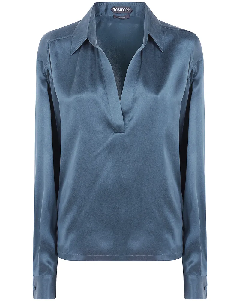 Tom Ford Polo Shirt Silk 100% "Peach Feel Silk Satine Blue