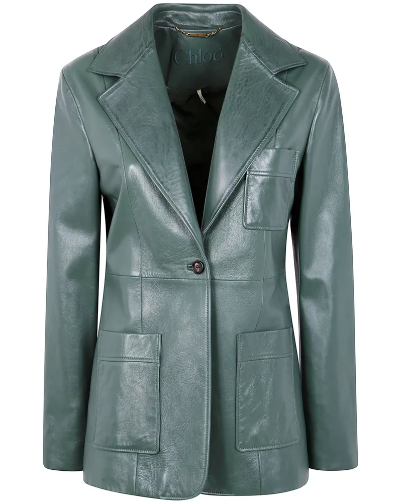 Chloé Single Button Blazer Leather Jacket Green
