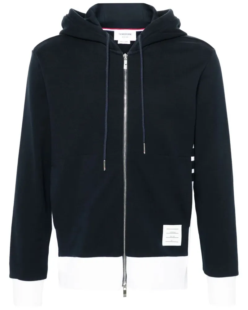 Thom Browne Zip Up Hoodie With Engineered 4 Bar In Color Blocked Solid Blue