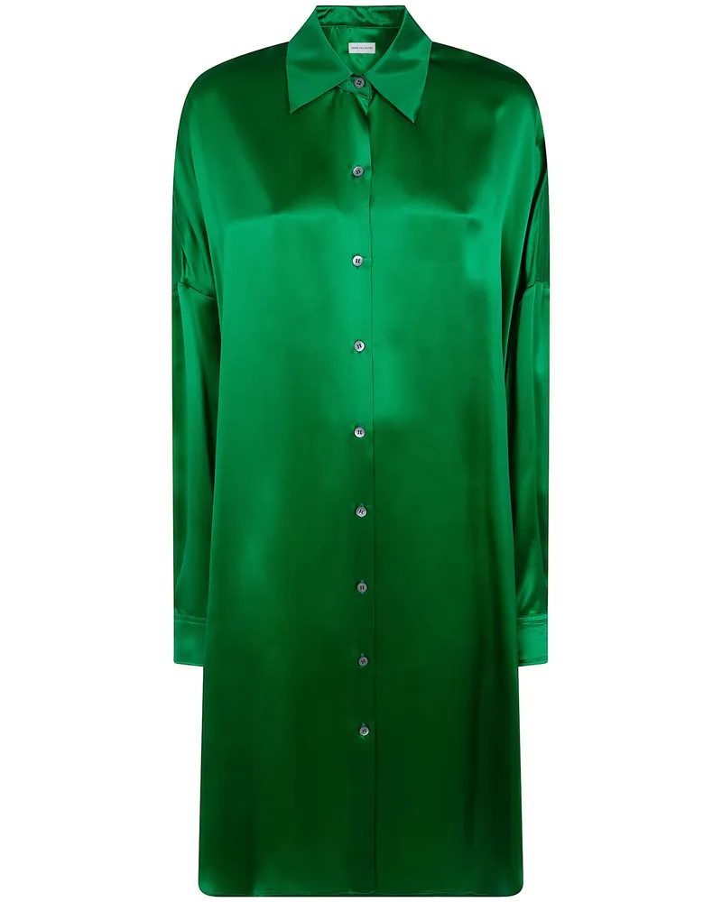 Dries van Noten Dasia Long Classic Shirt Mini Dress Green