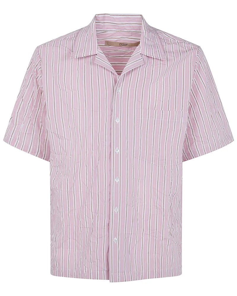 Nuur Striped Short Sleeved Bowling Shirt Pink