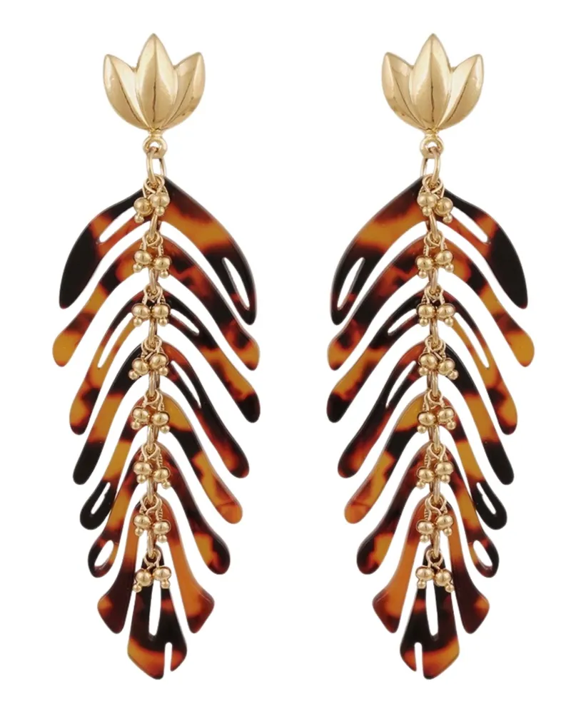 Gas Bijoux Earrings Feather Gold "Cavallo Metallic