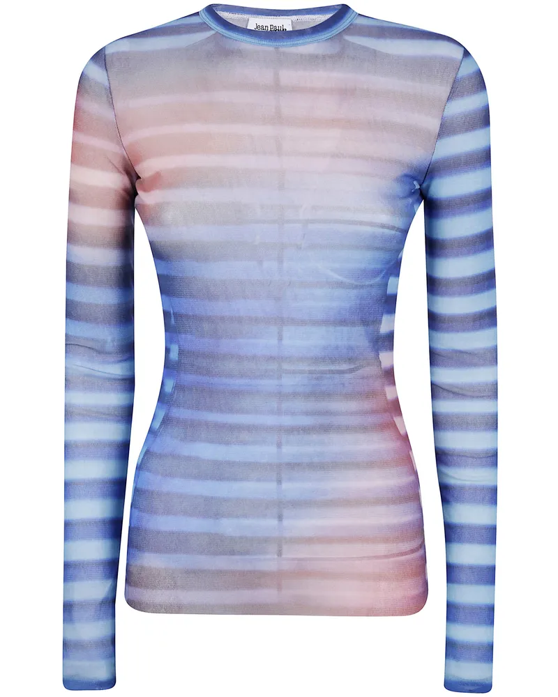 Jean Paul Gaultier Mesh Long Sleeves Top Printed "Air Blue