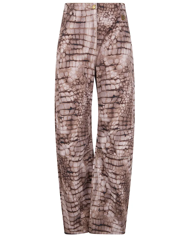 Elisabetta Franchi Barrel Leg Printed Jeans Brown