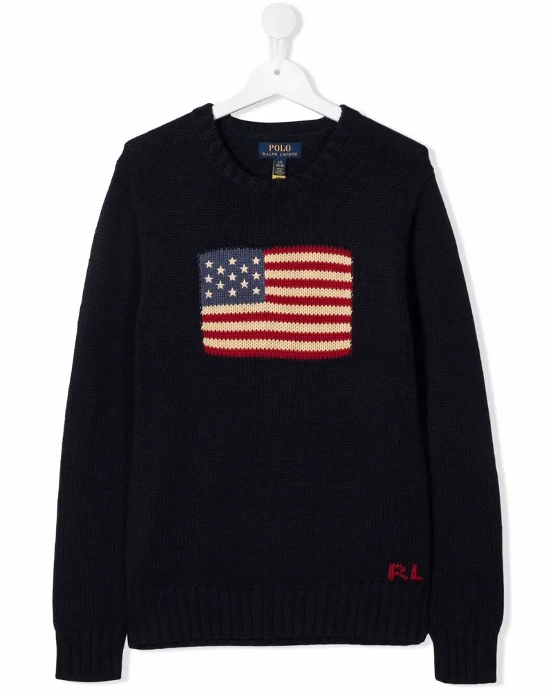 Ralph Lauren Sweater Cotone "Flag Cn Swtr Tops Blue
