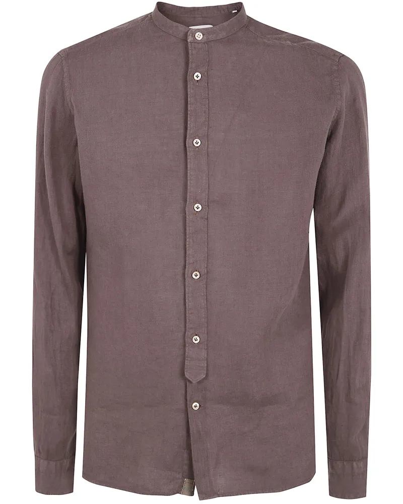 Tintoria Mattei Linen Shirt With A Mandarin Collar Brown