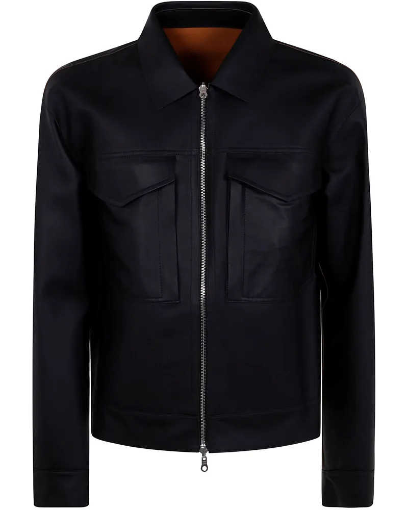 DESA Leather Reversible Boxy Jacket By Desa Black