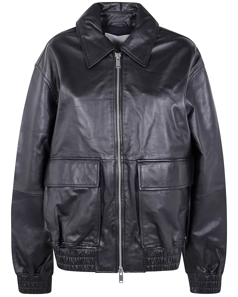 Studio Nicholson Piston Leather Bomber Jacket Black