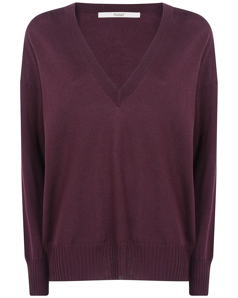 Nuur Sweater V Neck Long Sleeves Red