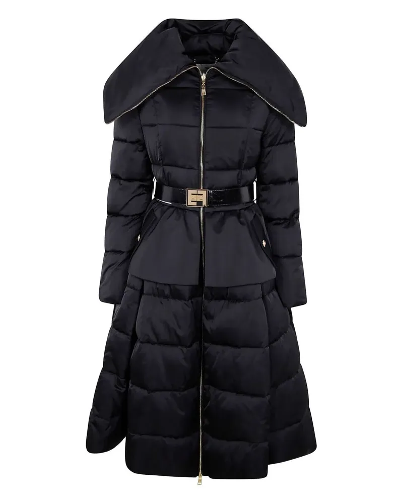 Elisabetta Franchi Padded Long Jacket With Belt Black
