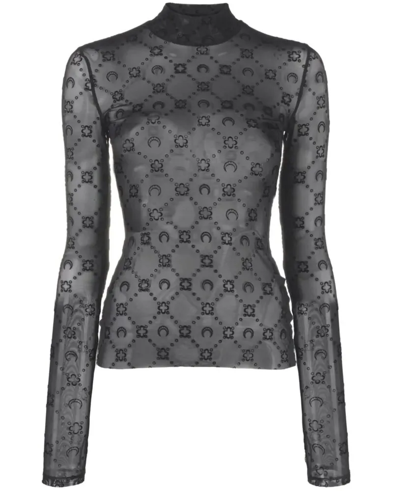 Marine Serre Moonogram" Mesh Flock Ls Highneck Top Black