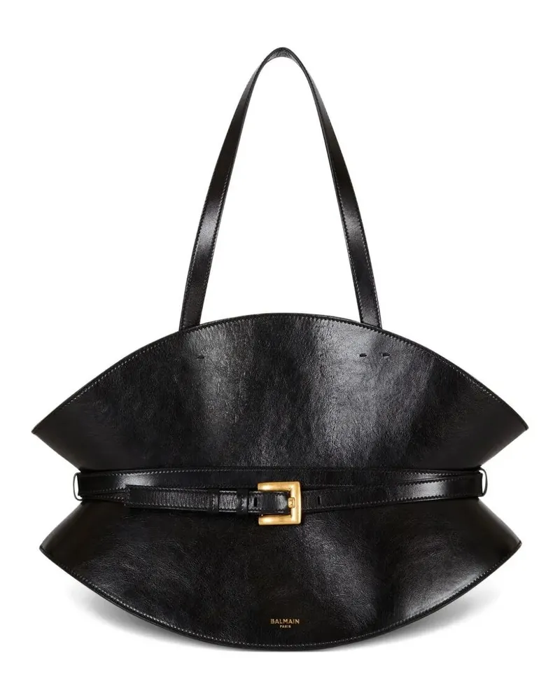 Balmain Shuffle Medium Calfskin Bag Black