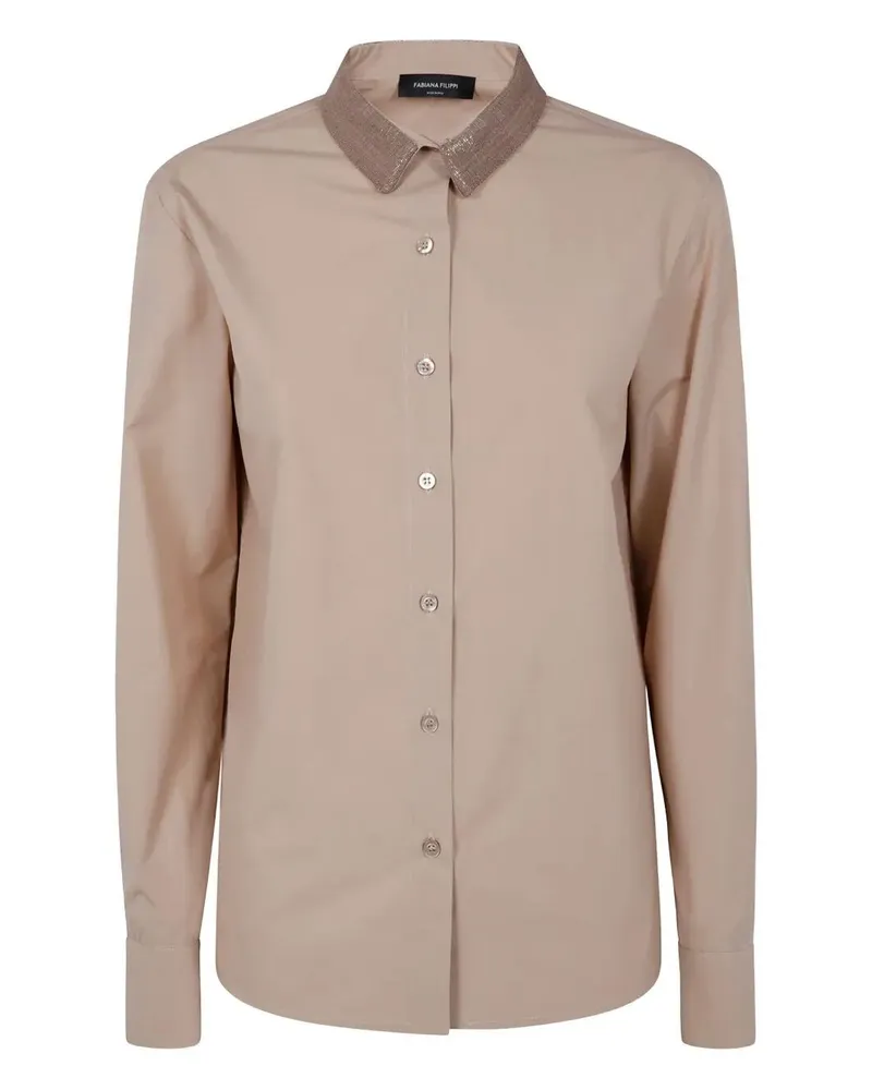 Fabiana Filippi Shirt With Filo Diamante Collar Beige