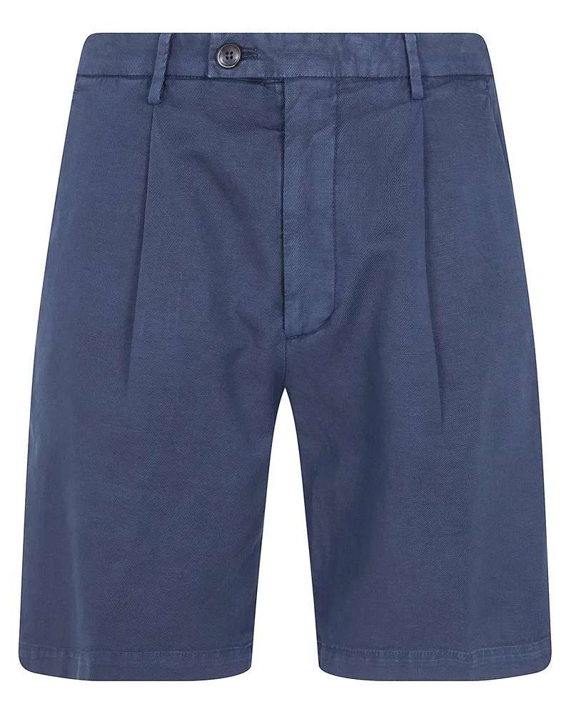 MICHAEL COAL Cotton & Linen Bermuda Trousers Blue