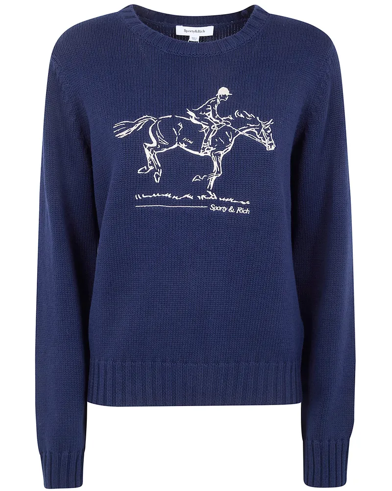 SPORTY & RICH Horse" Knitted Sweater Blue