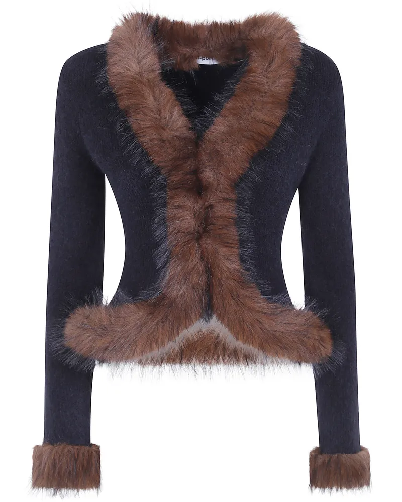 Self-Portrait Sweater Faux Fur Knit Cardigan Black