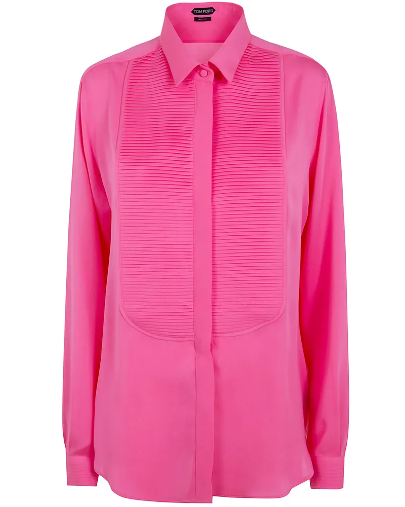Tom Ford Washed Silk Georgette Tuxedo Shirt Pink