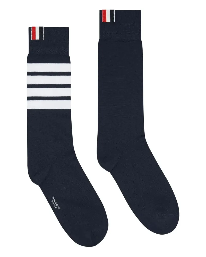 Thom Browne Mid Calf Socks With 4 Bar In Lightweight Cotton Blue