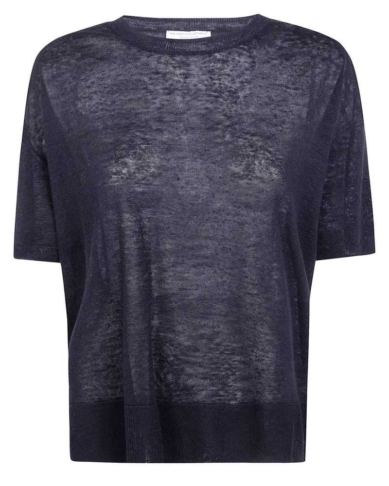 Majestic Linen Round Neck Sweater Black