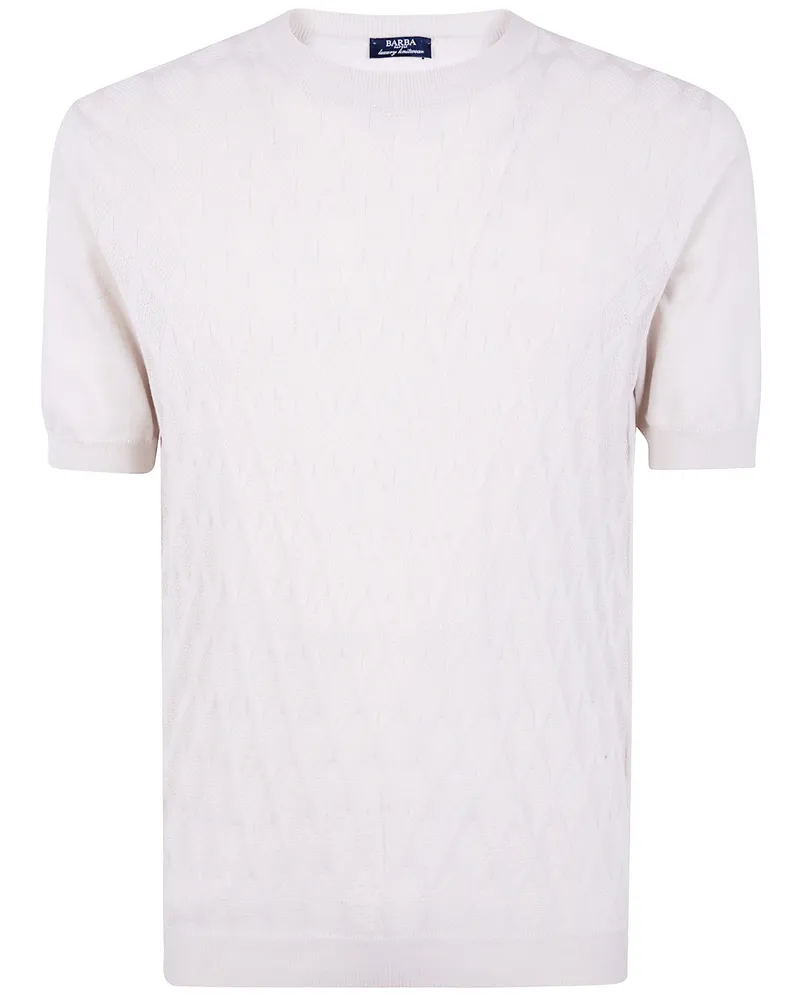 BARBA Embroidered Fancy Round Neck Sweater Beige