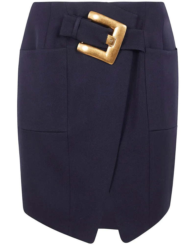 Balmain Belted "Grain De Poudre" Knee Length Skirt Black