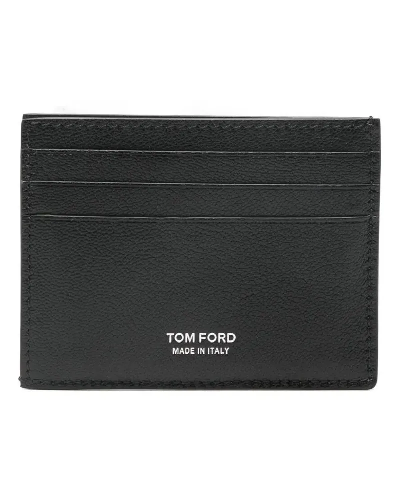 Tom Ford Supple Grain Leather Elongated T Line Card Holder With Centra Black