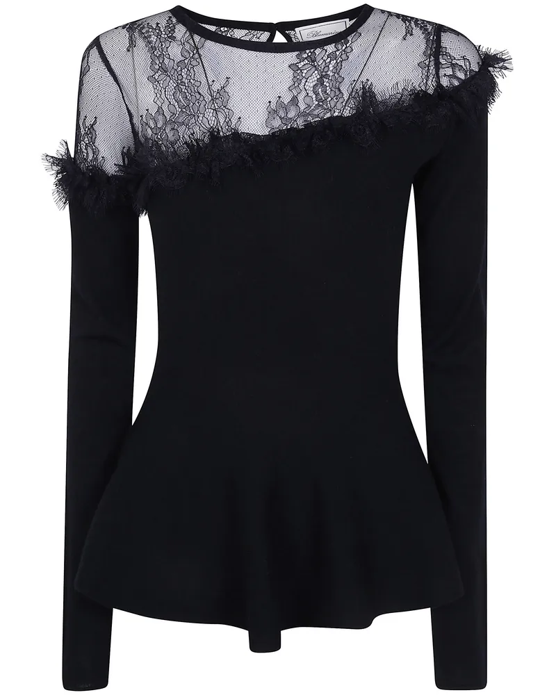 Blumarine Wool Sweater With Lace Black