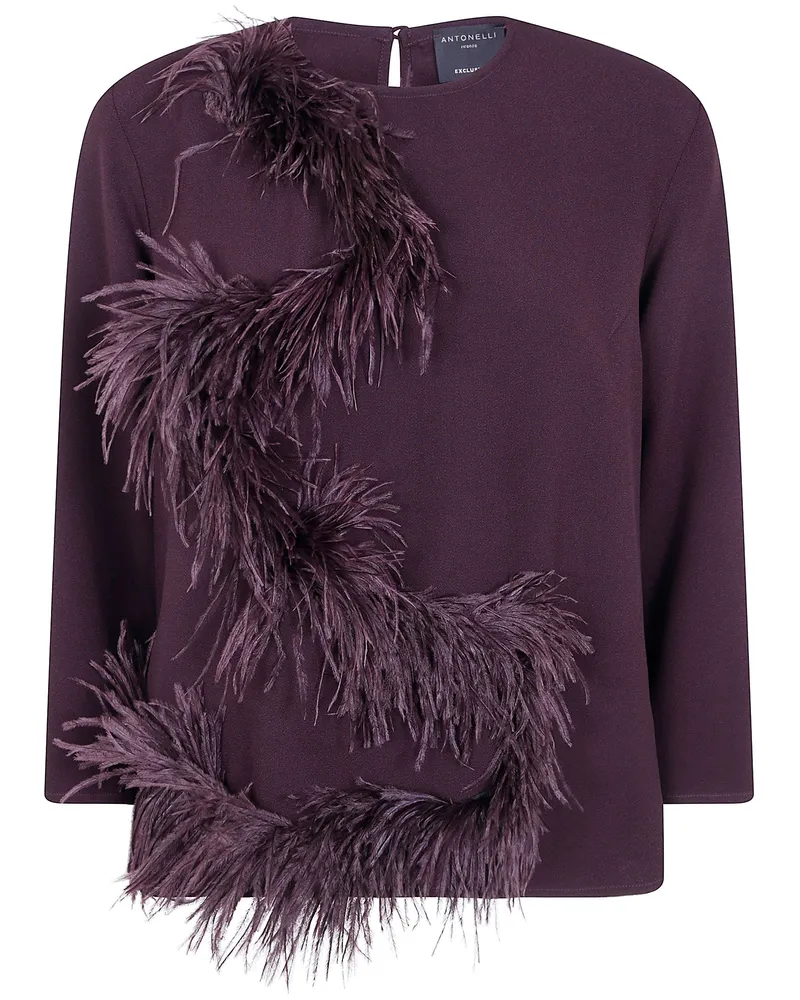 Antonelli Firenze Top Feathered Round Neck "Mango Pink