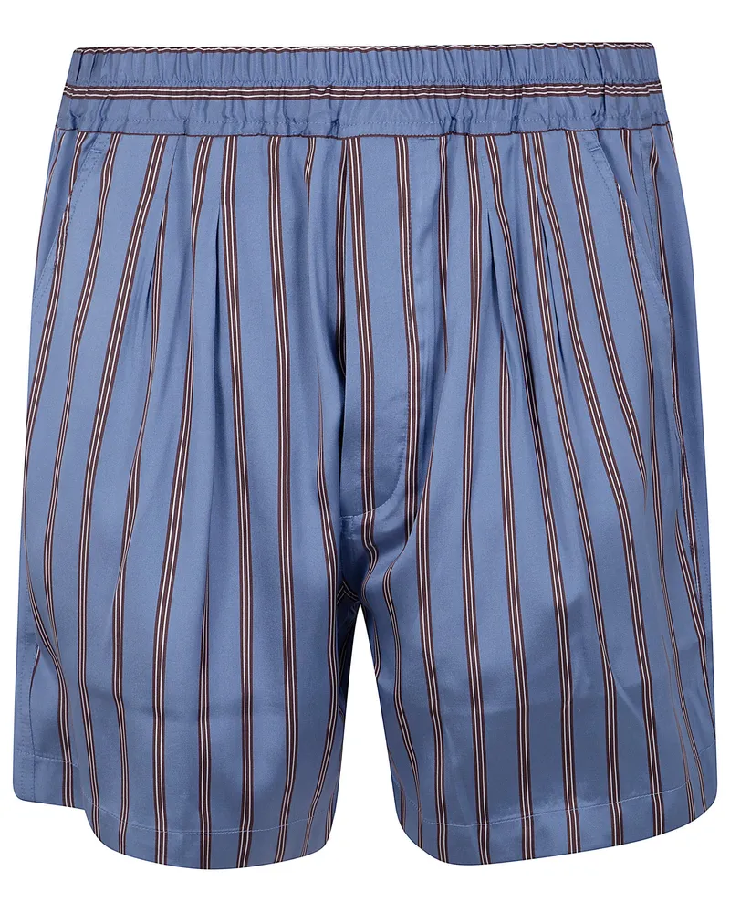 Tom Ford Silk Jacquard Regular Stripe Pleated Lounge Shorts Blue