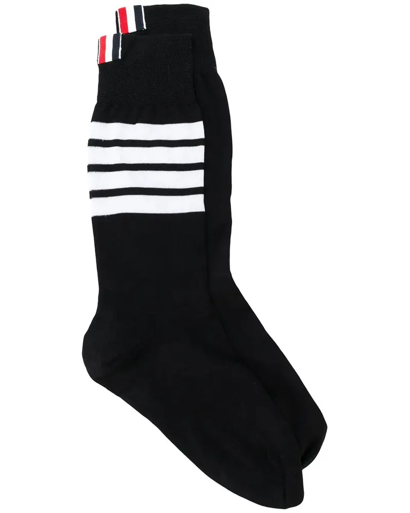 Thom Browne Mid Calf Socks With 4 Bar In Lightweight Cotton Black