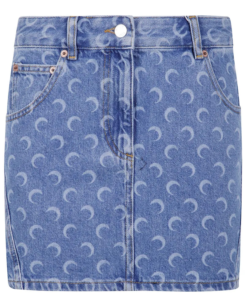 Marine Serre Moon" Laser Blue Wash Denim Mini Skirt Blue