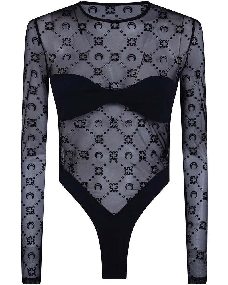 Marine Serre Moonogram Mesh Flock Long Sleeves Bodysuit Top Black