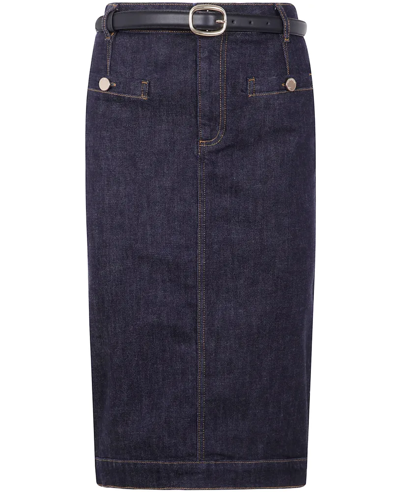 Self-Portrait Indigo Denim Midi Skirt Blue