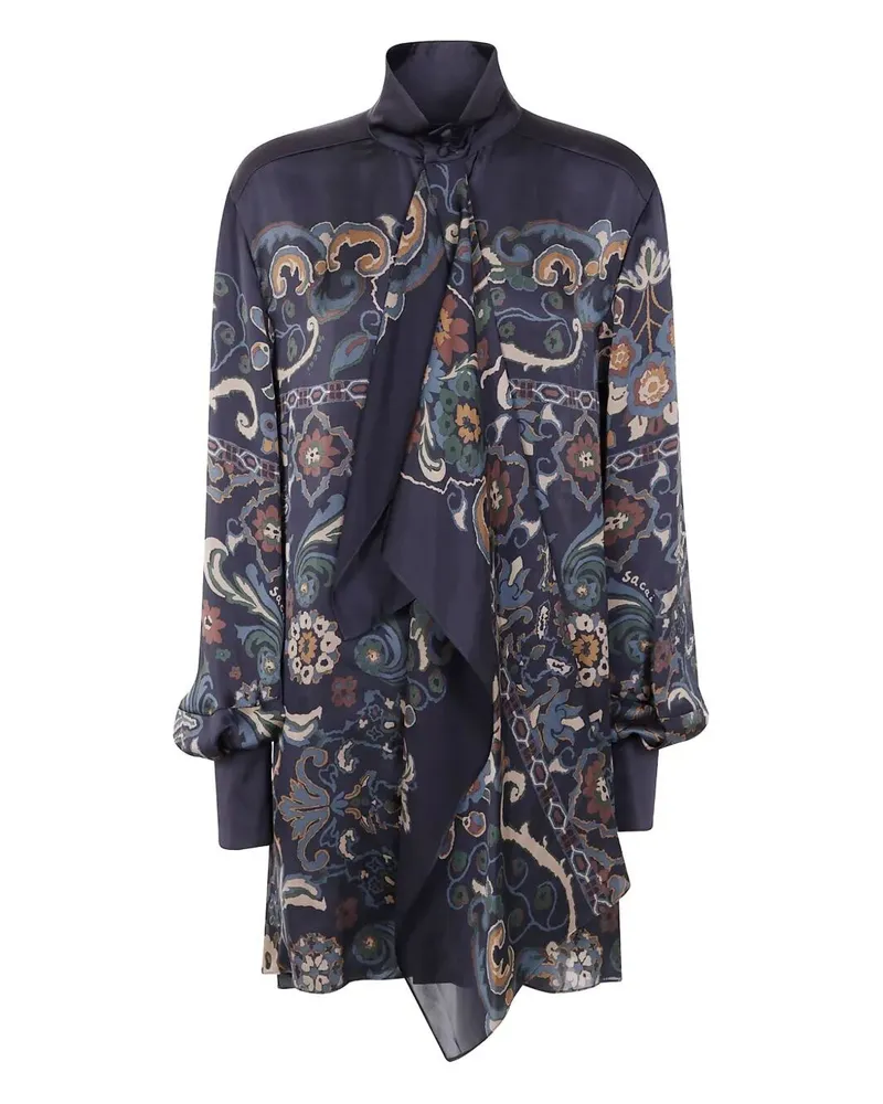 Sacai Turtle Neck Floral Print Dress Blue
