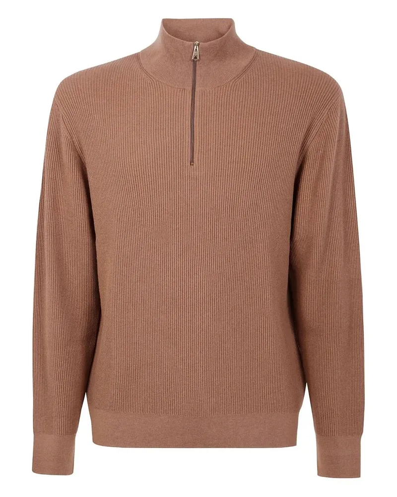 Paul Smith Mens Sweater Zip Neck Brown