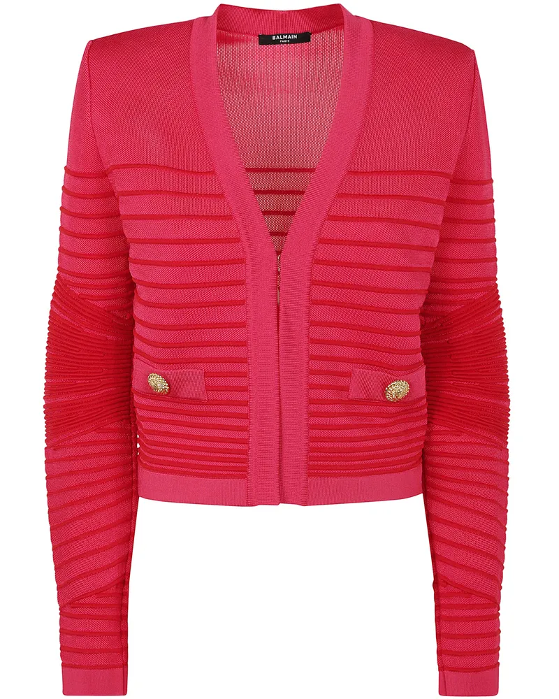 Balmain Lon Sleeves Side To Side Flechage Knit Cardigan Pink