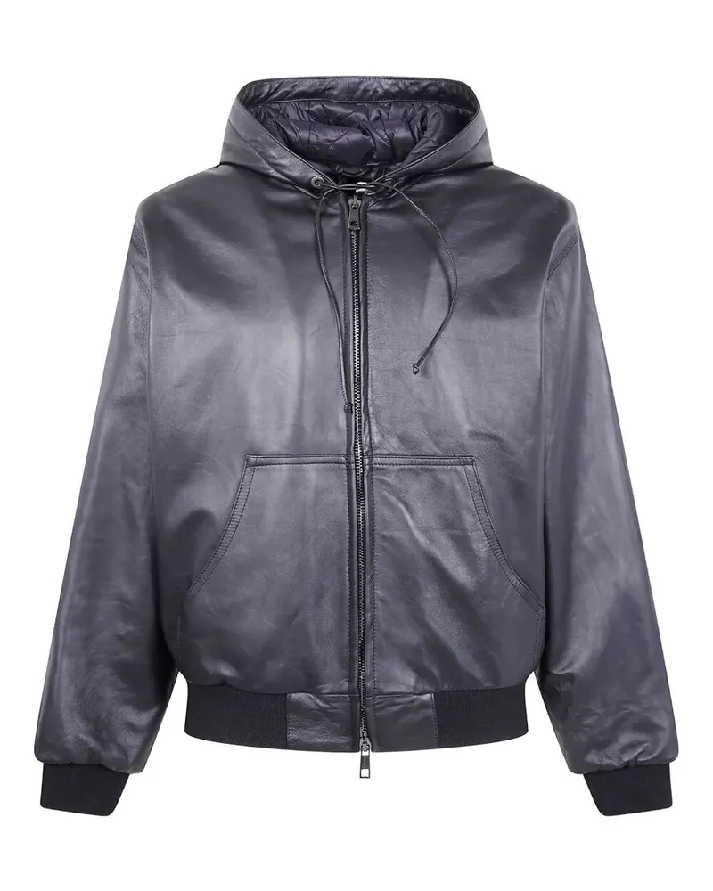 Giorgio Brato Nappa Leather Oversized Hooded Bomber Jacket Black