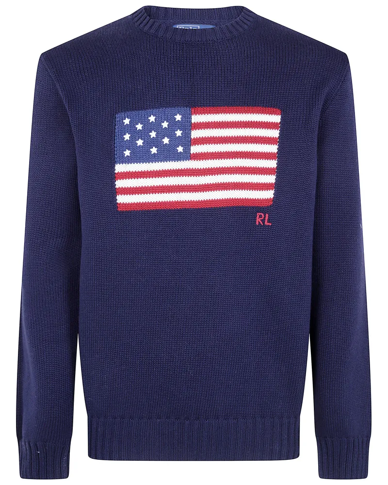 Ralph Lauren Sweater Embroidered "Flag Embroidered Long Sleeve Pu Blue