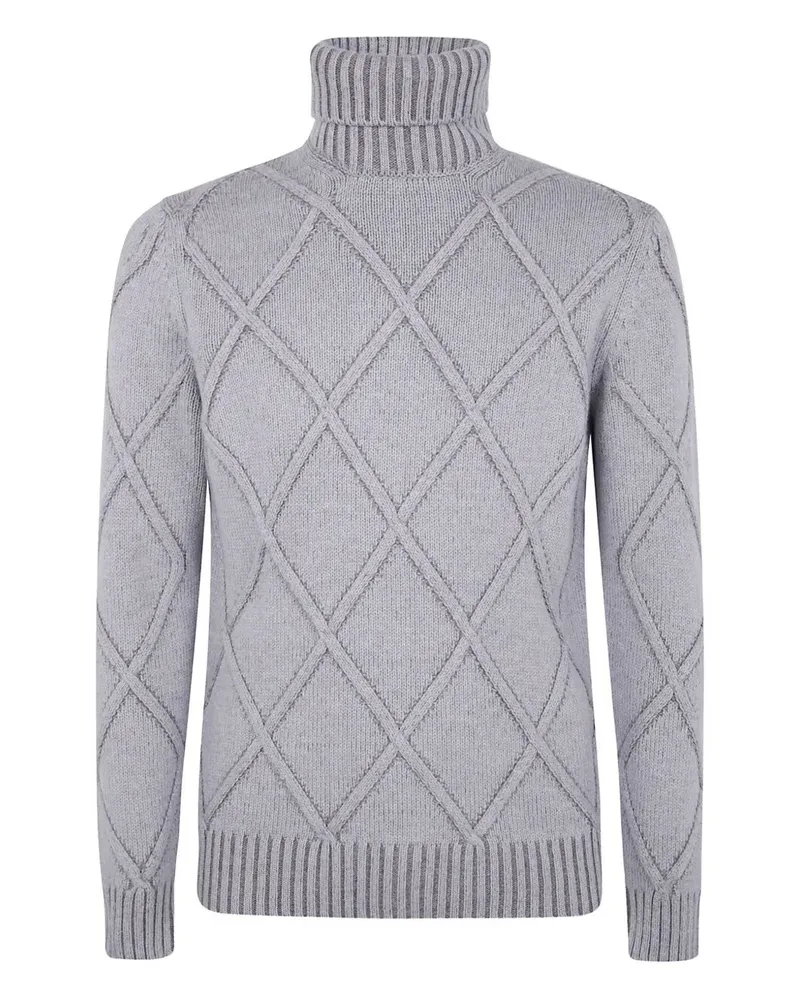 BARBA Turtle Neck "Mouline" Squared Embroidered Gray