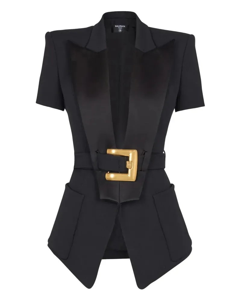 Balmain Short Sleeves Tailored "Grain De Poudre" Jacket Black